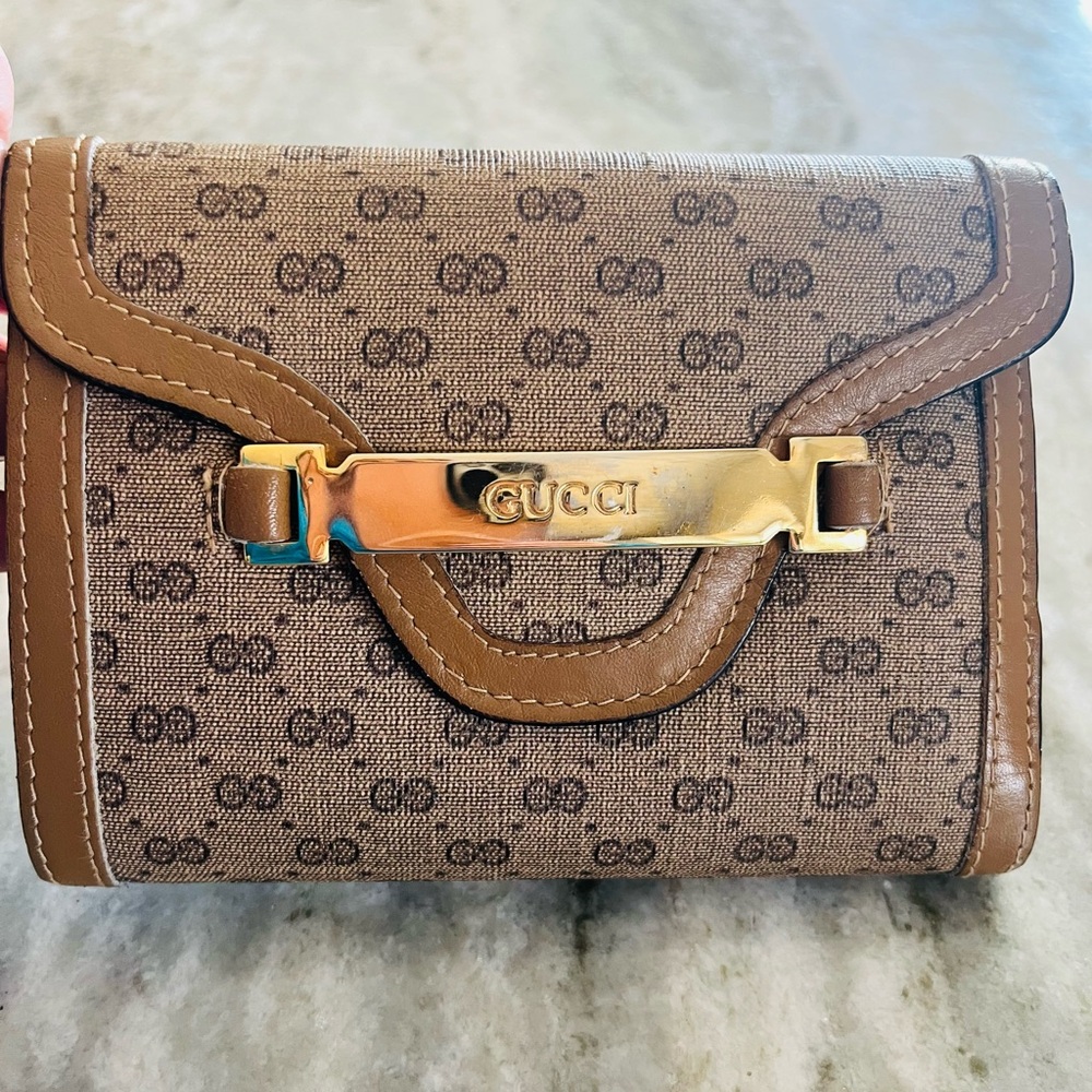 Gucci Tan Monogram Wallet with Gold Accent